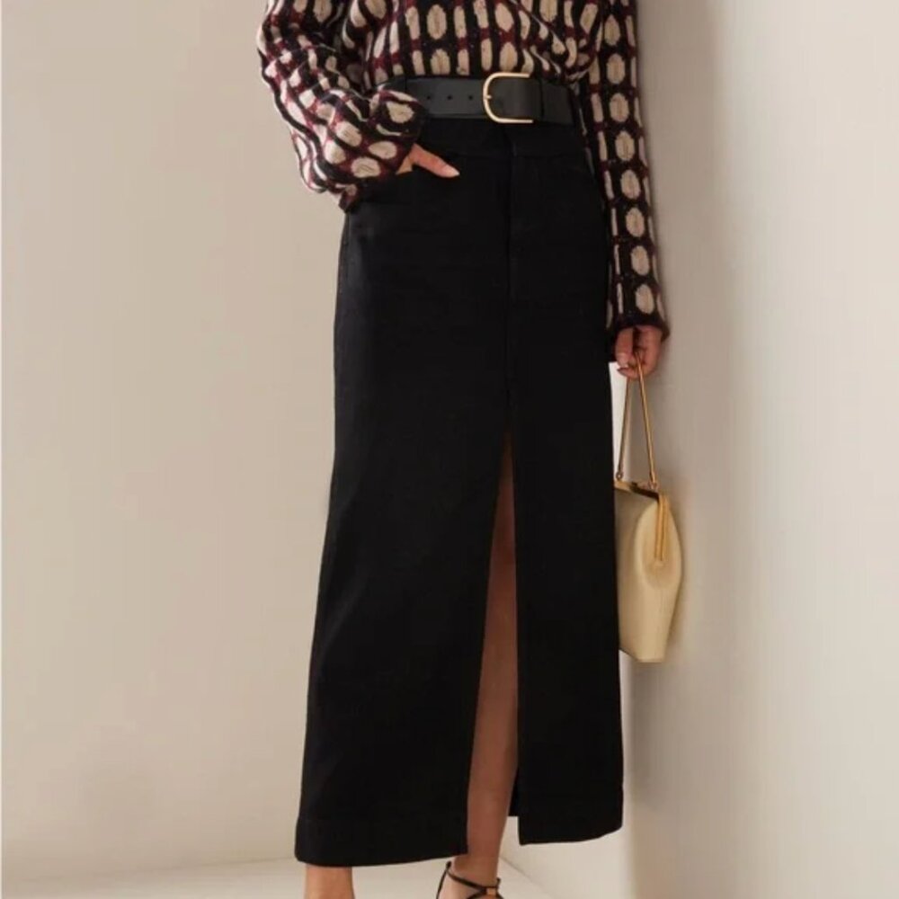 Khaite Neer Black Denim Slit Front Maxi Skirt